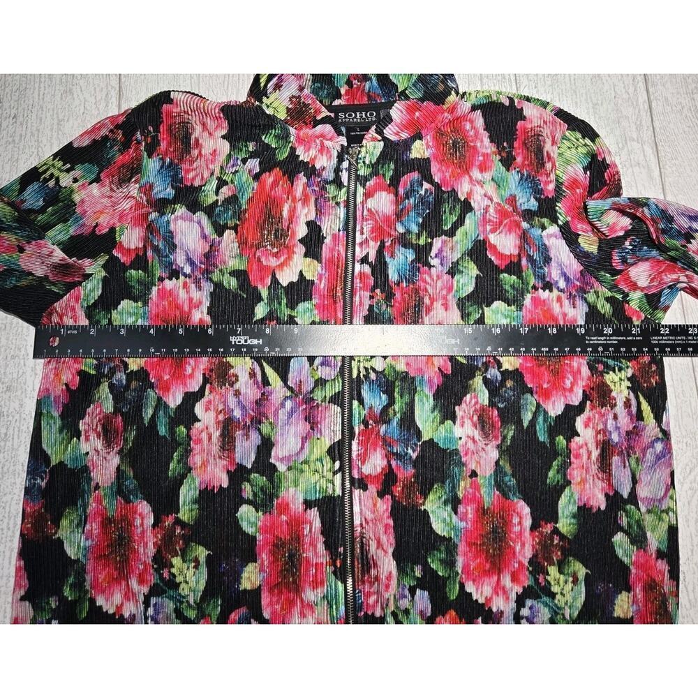 Soho Floral Print Pleated Zip-up Jacket LARGE Farmhouse Cottage Peasant Lightwei - Picture 8 of 8